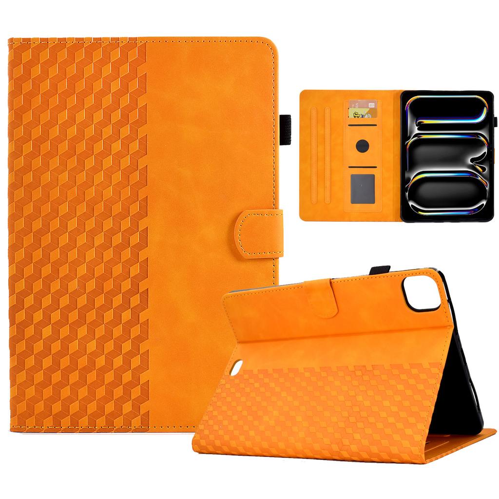 A3 For iPad Pro 11 (2024) Case Card Slots Leather Tablet Cover Block Pattern