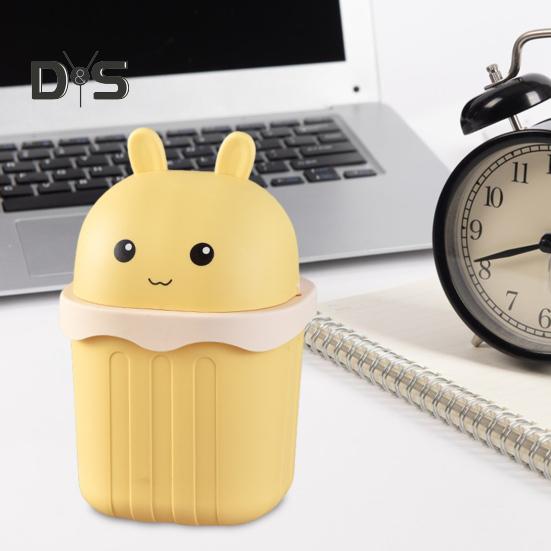 Desktop Trash Can with Lid Large Capacity Cartoon Shape Rectangle Creative Mini Garbage Can Waste Basket