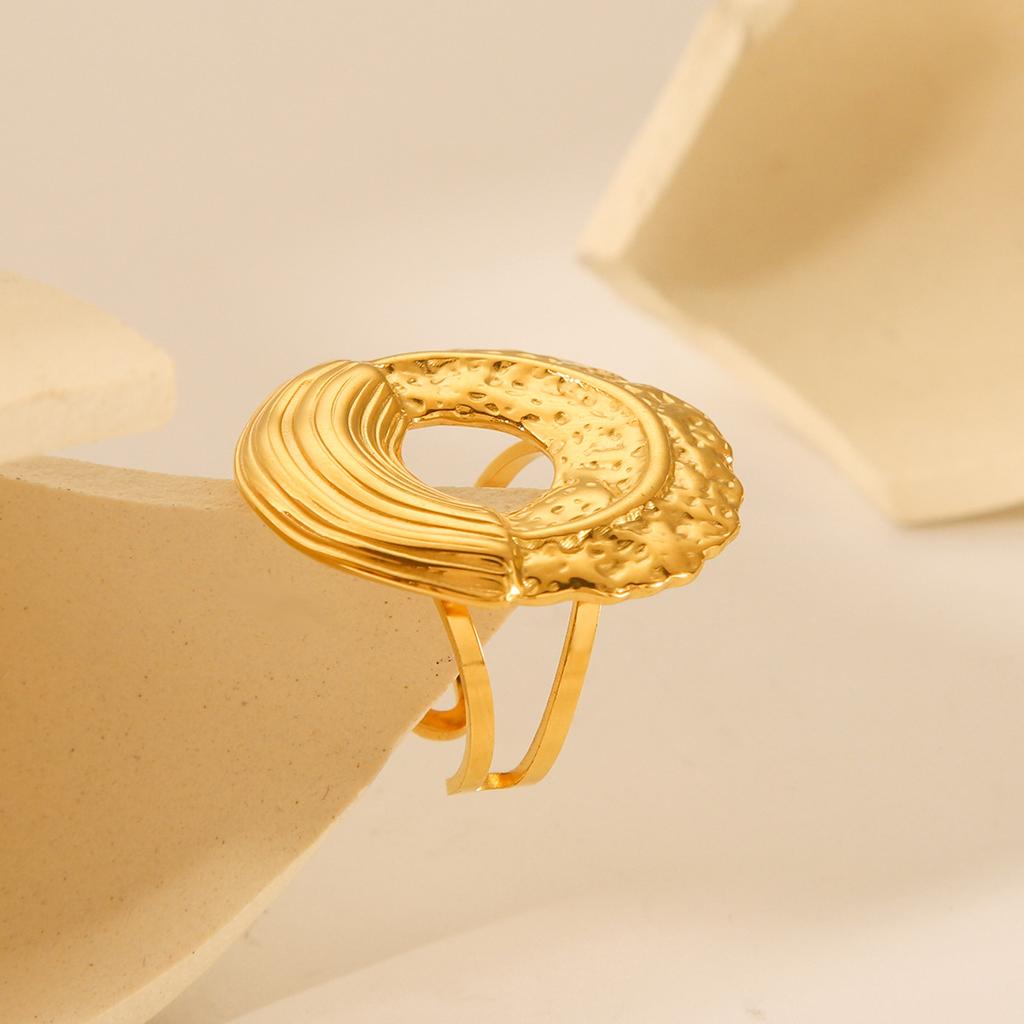 New Geometric Hammered Stainless Steel Open Ring for Women, Non-fading Titanium Steel Hand Jewelry