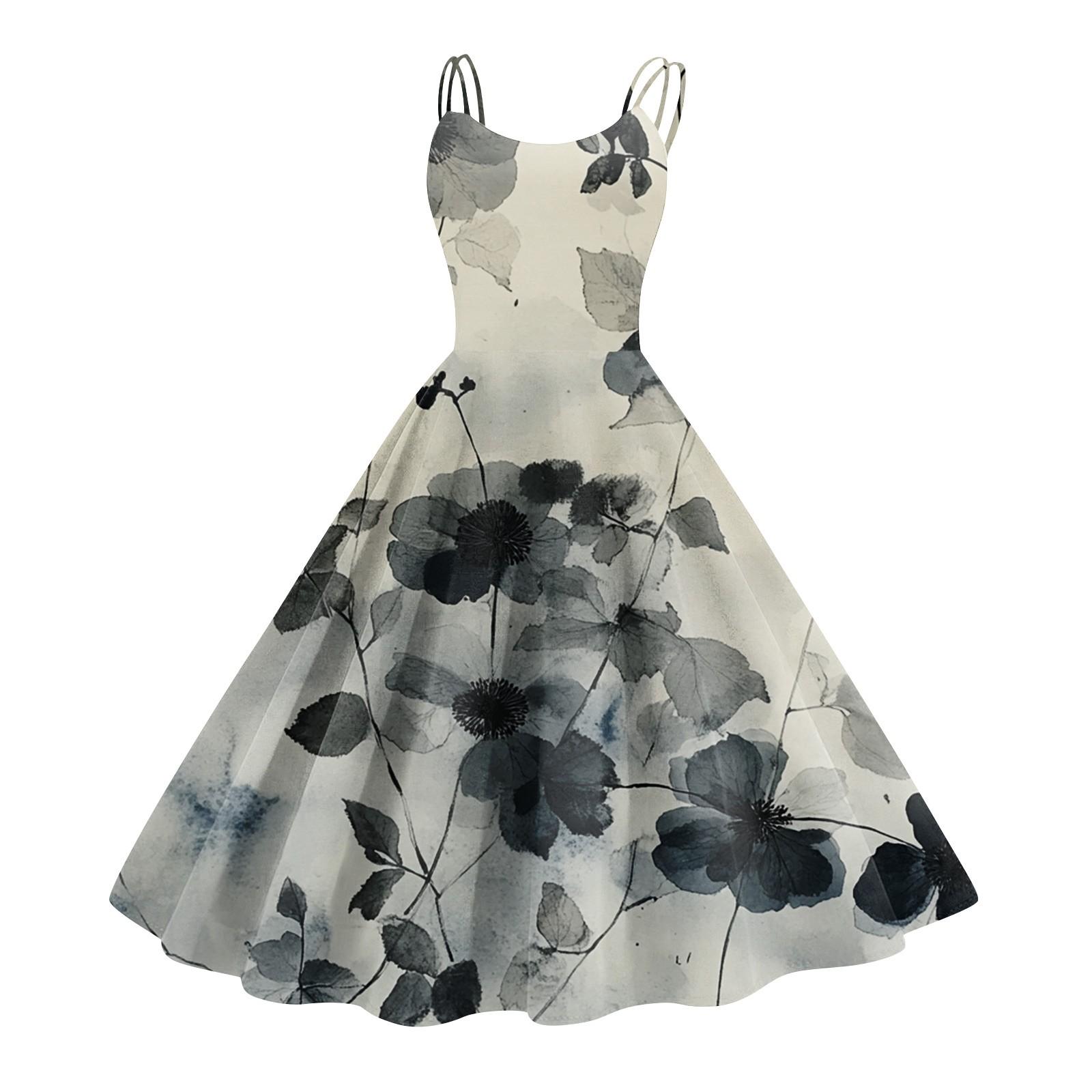 

Жіноча повсякденна мода з квітковим принтом, сексуальна ретро-сукня з відкритими плечима в стилі панк Ретро-сукня-сукня M