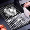 1pc Drain Rack Stainless Steel Kitchen Supplies Foldable Bowl Rack, Fruit Rack, Sink, Kitchen Storage Rack, Vegetable Control