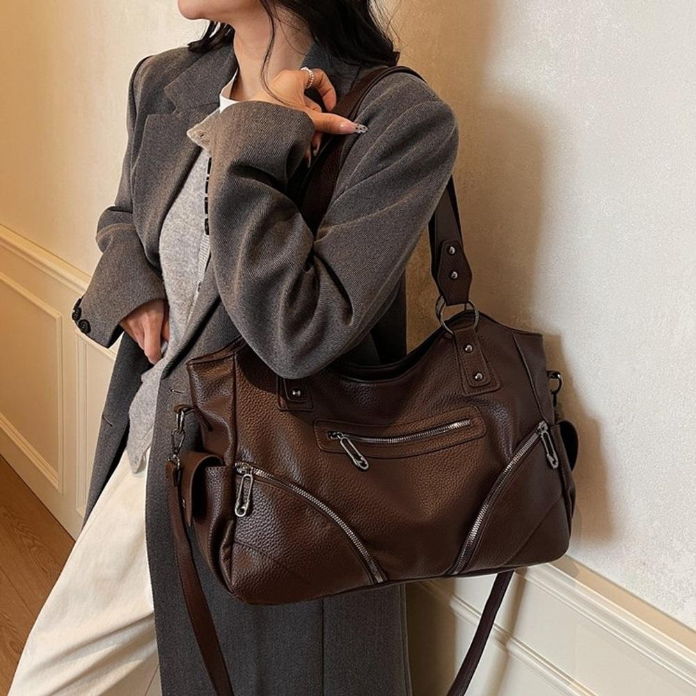 Women's Rivet PU Leather Shoulder Bag Large Hobo Handbag