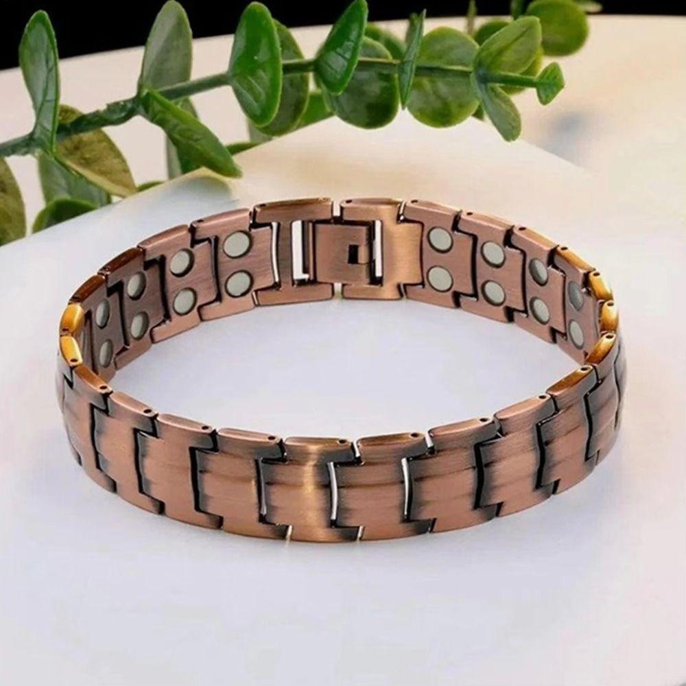 Red Copper Full Magnetic Bracelet Retro Style Men Bangle Magnetic Stone Bracelet  Festival Party