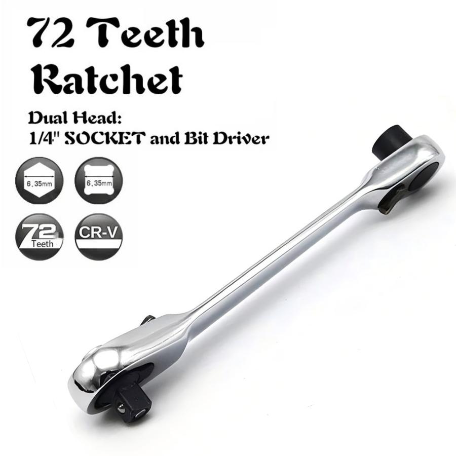 1/4 Inch Drive Tool, 72 Tooth Ratchet, Mini Double Ended Ratchet Wrench Quick Release Socket Set Hex Torque Tool for Automotive
