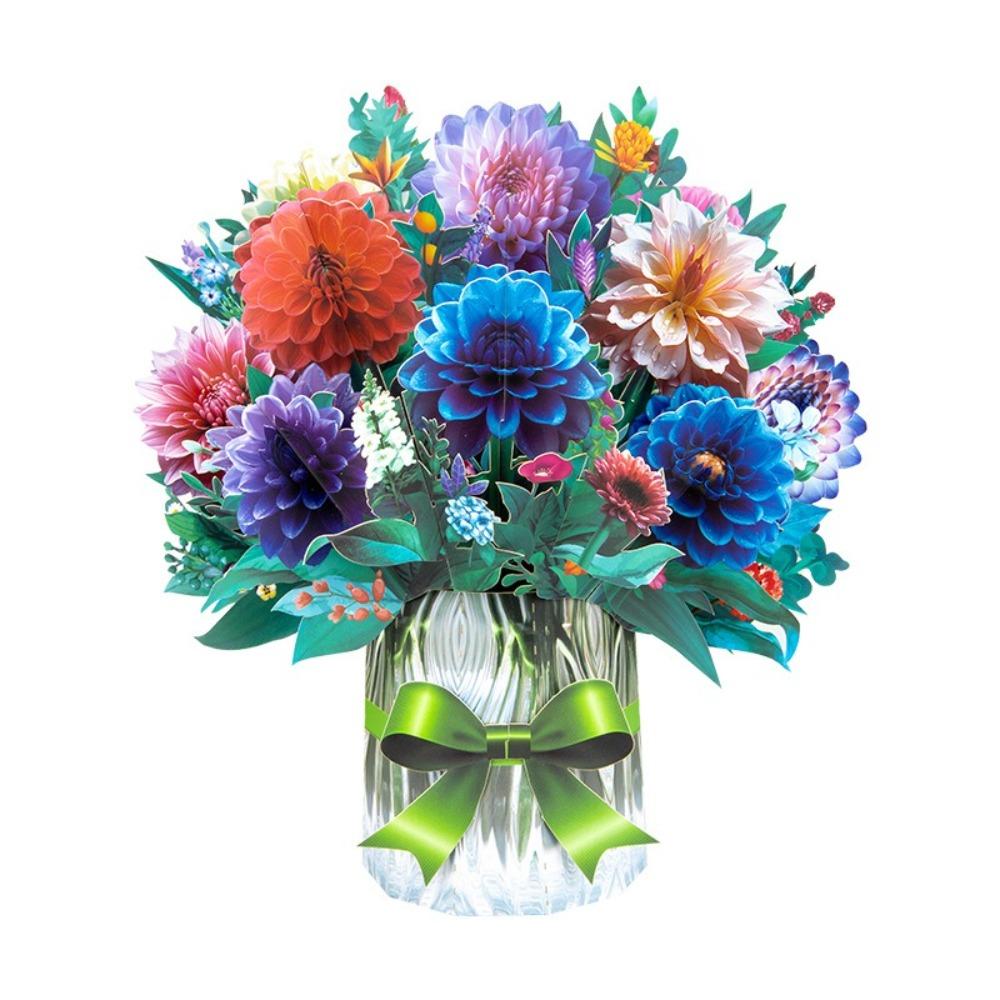 1 Set 13.8inch Holiday Cards Bouquets Foldable Party Invitation Cards Three-dimensional Large Display Tables Handmade Card Gifts