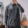 American Vintage Striped Denim Shirt Men Long Sleeve Workwear