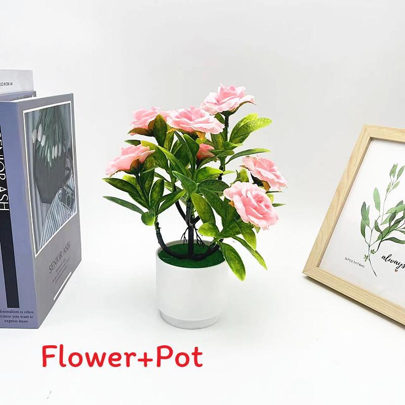 Rose Flower Plastic Fake Potted Plant Bonsai For Tabletop Decor And Use Event