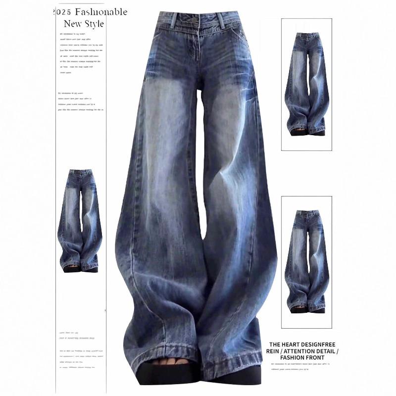 Winter New Low-rise Jeans Women's Fleece Thickened Thin Loose Wide-leg Trousers