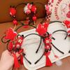 Pearl Flower Tassel Headband Red New Year Headwear Traditional Hanfu Wig Headband  Girl