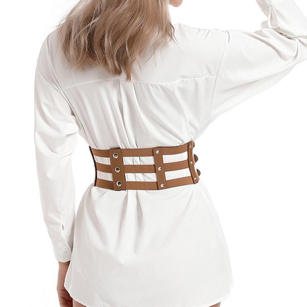 Fashionable Three Breasted Waist Belt Female Corset PU Waistband Elastic Cincher Belt All Matching Waist Dressingup Belt