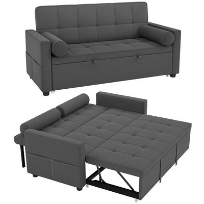 Canapé convertible 2 places 3 en 1 lit gigogne dossier double réglable 2 coussins 80,5x137,5x84cm gris