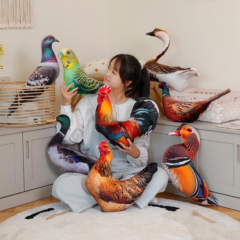 Wild Animal Plush Toy: Rooster, Hen, Duck, Goose Cushion Pillow - Children's Birthday Gift