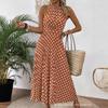 European and American Women's Clothing Spring and Summer Fashion Printing Polka Dot Round Neck Long Dress Women's Dress
