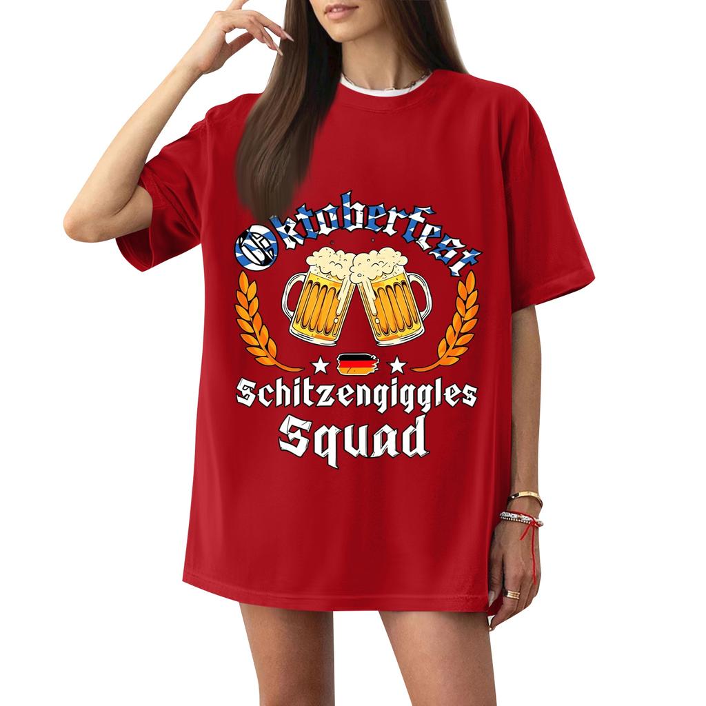 Women's Casual Short Sleeve T-Shirt Oktoberfest Letter Print Loose Fit Crew Neck Lightweight Top for Everyday Wear