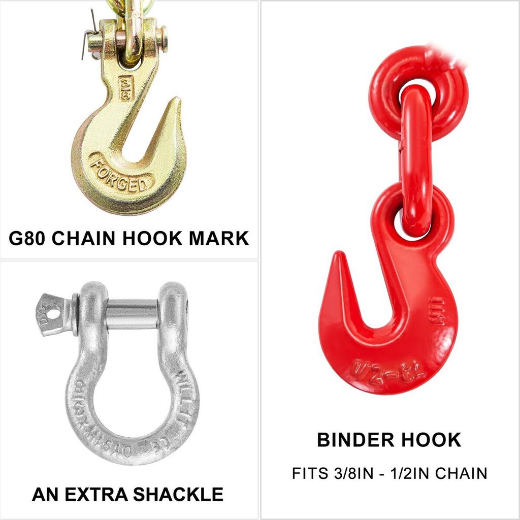 Chain and Binder Kit Ratchet Load Binder 3/8in-1/2in 10ft Chains Hauling