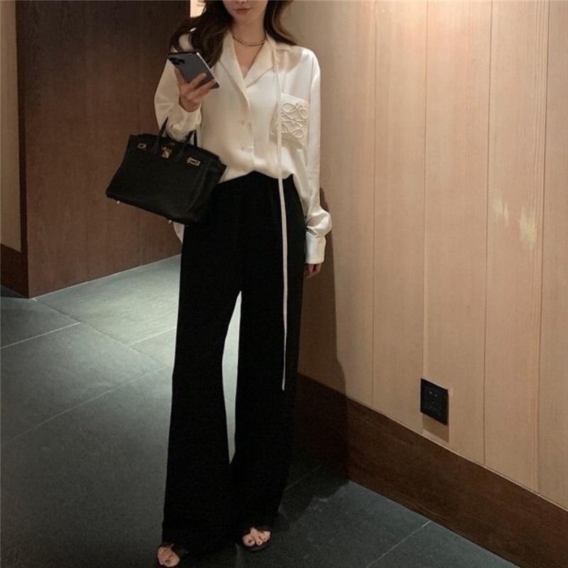 Spring Summer Women's High-End Satin Sheen Embroidered Shirt Blouse Cardigan Luxurious Top