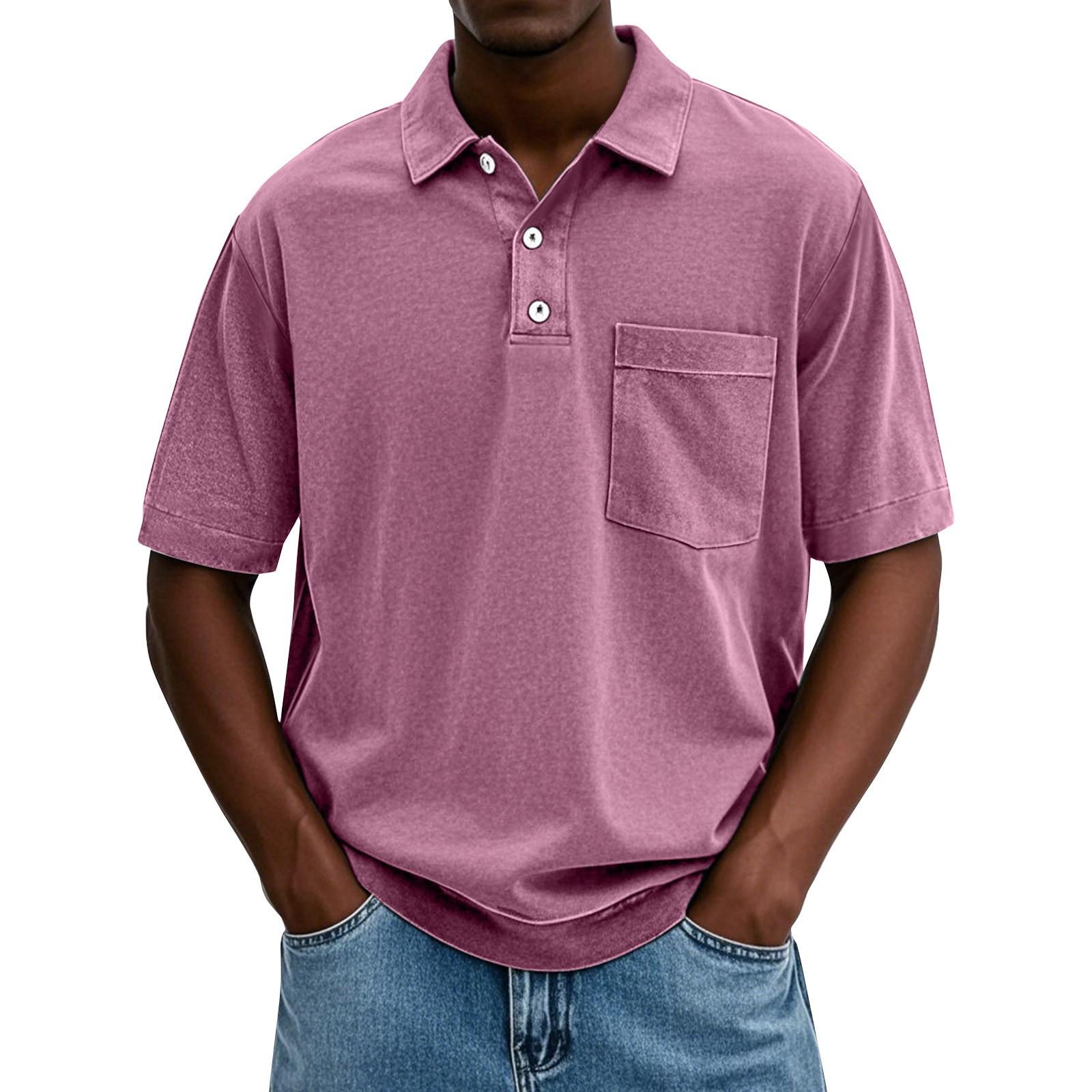 

Мужские летние однотонные топы с воротником на пуговицах и коротким рукавом, мужские повседневные свободные модные топы XXXL розовый