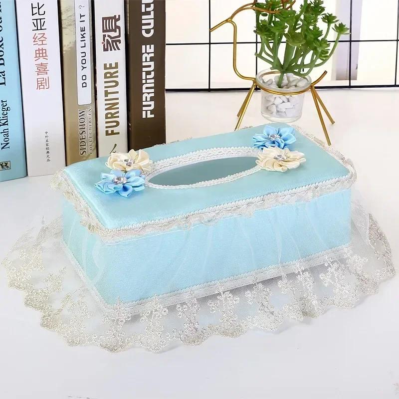 Rectangle Cloth Plastic Tissue Box Home Living Room Dining Table Decorate Lace European Style Originality Tissue Storage Boxes