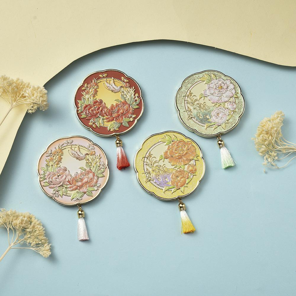 Peony Folding Mirror: Electroplated Metal with Cultural Print - New Chinese Style Souvenir