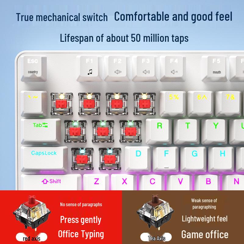BOW 87-Key Hot-Swappable Mechanical Keyboard with Brown & Red Switches for Gaming & Office.