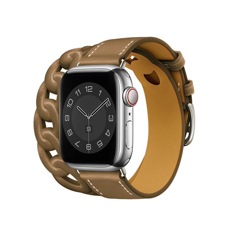 Gourmette Double Tour pentru curea Apple Watch 40mm 41mm 38mm 44mm 45mm 42mm Bratara din piele naturala iWatch serie 7 6 5 3 se curea