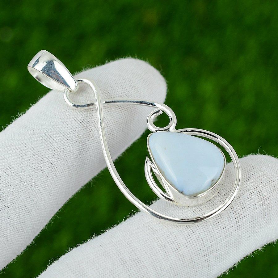 Gift For Her 925 Sterling Silver Natural Owyhee Blue Opal Gemstone Pendant
