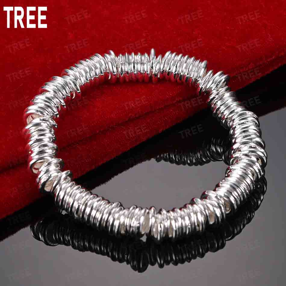 925 Sterling Silver Circular Coil Side Chain Bracelet Gift Jewelry 20CM