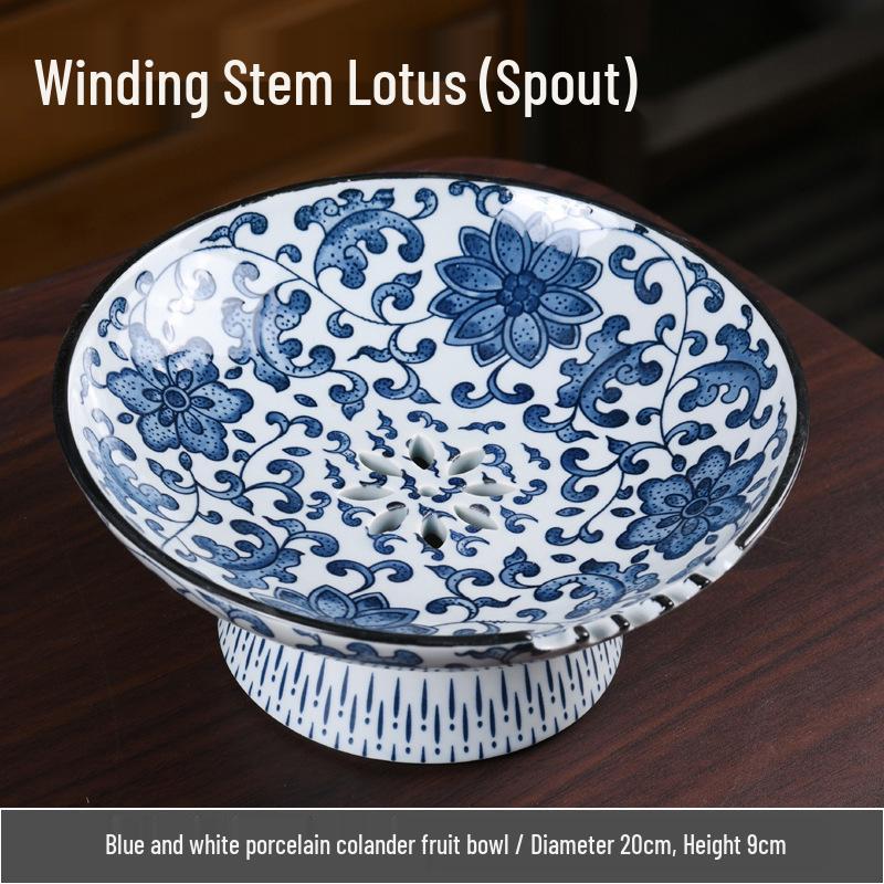 Blue & White Porcelain High-Footed Fruit Bowl for Tea Room or Coffee Table