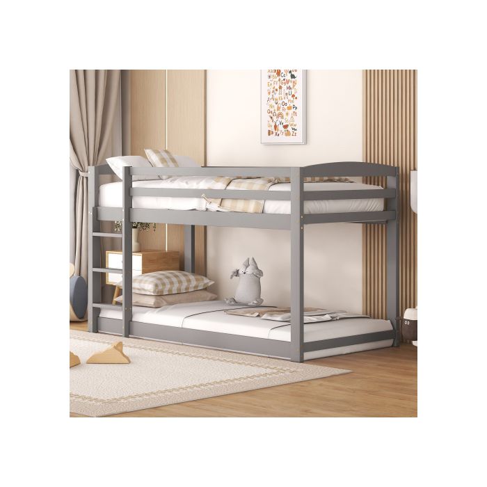 Lit superposé - MUVOE - 90x200cm - Bois massif - Gris - 2 places