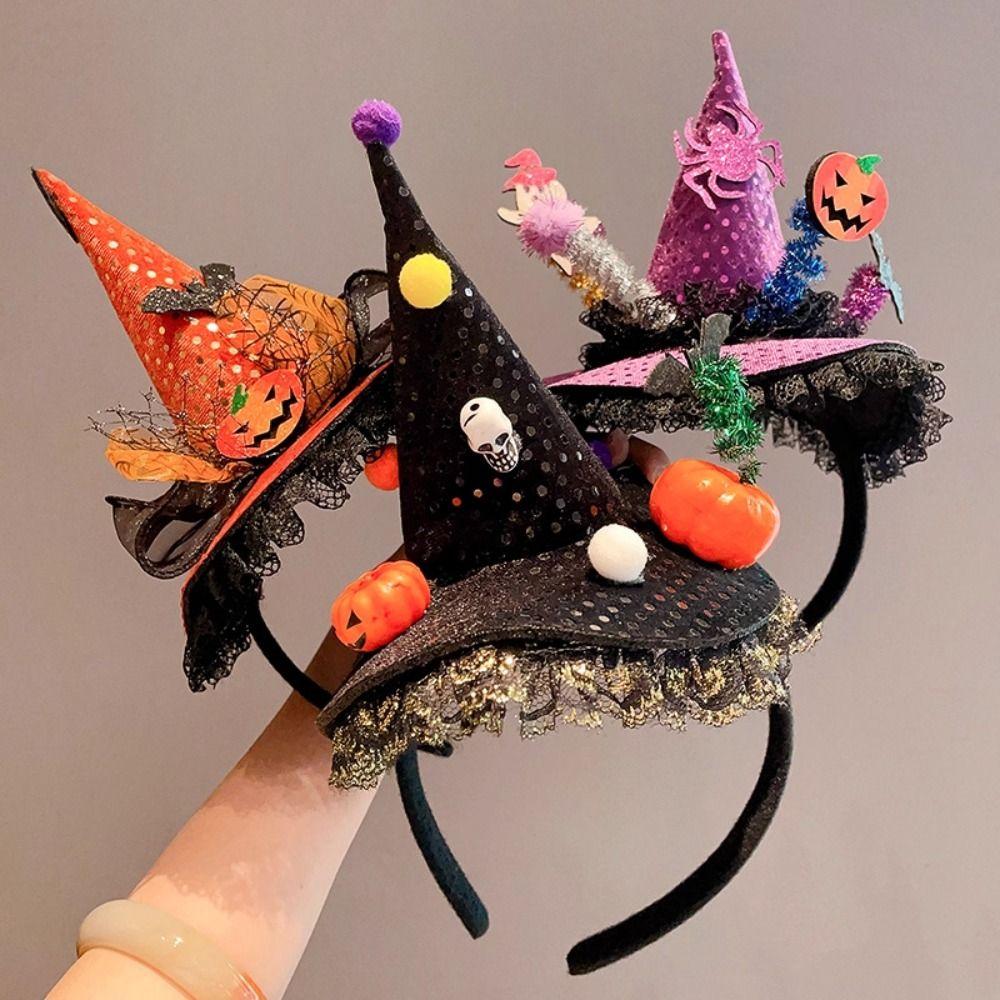 Pumpkin Halloween Witch Hat Headband Spider Cone Hat Hair Hoop Photo Props