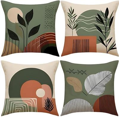 4pcs Abstract Nature Leaf Geometric Modern Printed Pillow Cover Polyester Cushion Case 2D Flat Printing Pillowcase Art Now