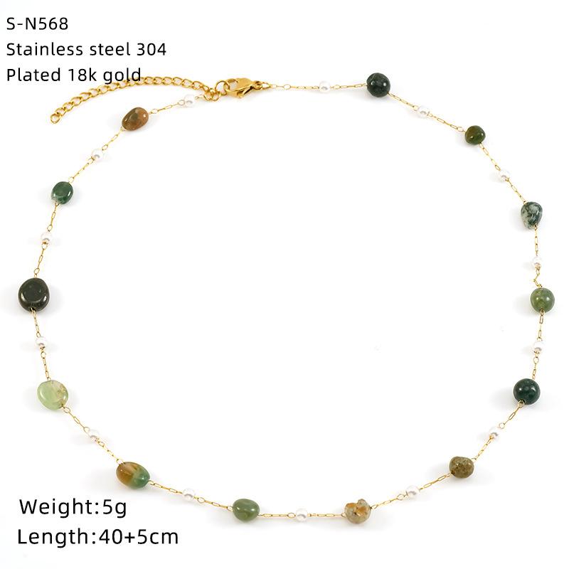 Halskette aus Edelstahl mit glasierten Perlen und Kristallen, süße türkisfarbene Natursteinkette, Persönlichkeit, hochwertige Schlüsselbeinkette