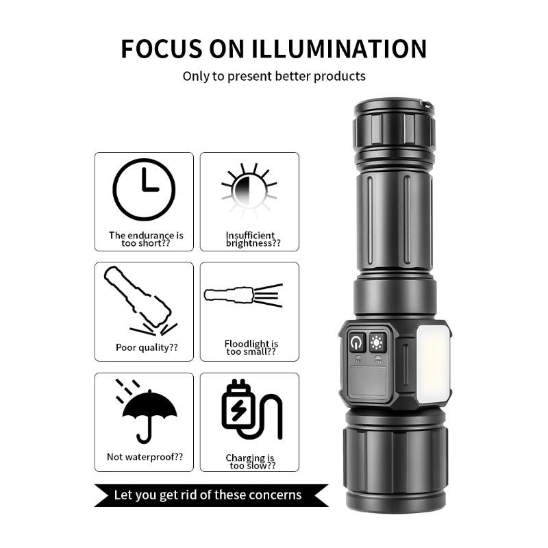 8 Lighting Modes Long-range Lighting Torch High Power LED Flashlight Powerful COB Side Light Lantern USB Rechargeable Camping Lamp Waterproof