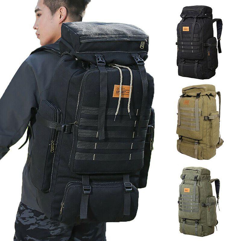 80l Tactical Canvas Backpack For Camping And Hiking With Scratchresistant Material And Multipocket Design