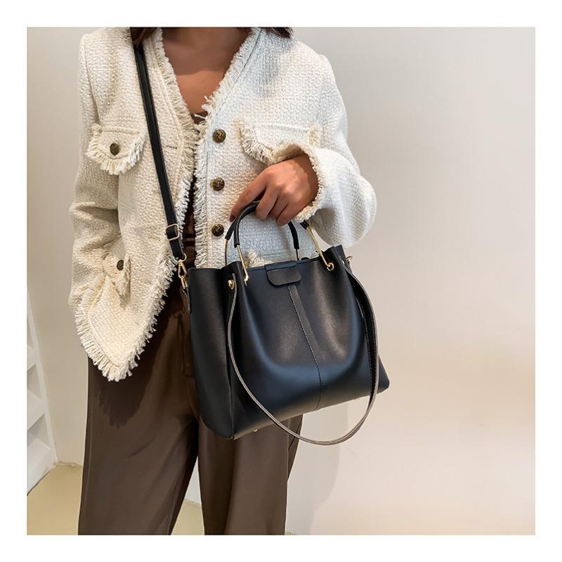 Damen Faux-Leder Eimer Tasche Neu Retro Minimalistisch Große Kapazität Reißverschluss Schulter Handtasche
