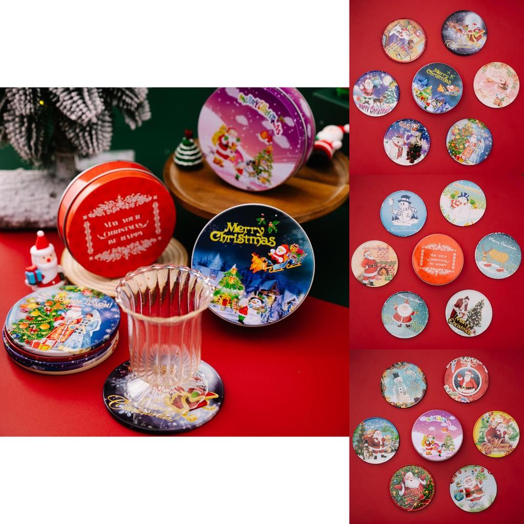 Christmas Themed Delightful Round Tin Coasters With Cute Cartoon Designs For Kids And Family