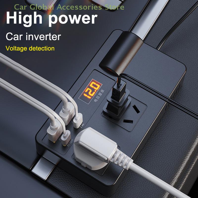 Car Inverter 200W DC 12V/24V To AC 220V Converter ON/OFF Switch QC 3.0 USB/PD/Type-C Chargers Power Adapter Voltage Detection