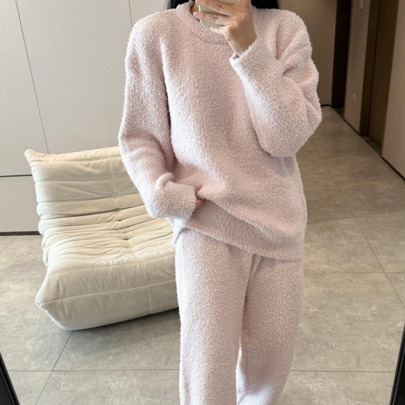 New Red Half-edge Velvet Pajamas Women's Winter Thickened Warm Homewear Christmas Natal Year Red Suit