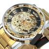 Winner Casual Mechanical Watches For Men Golden Roman Fashion Stainless Steel Belt Mesh Strap Wristwatch Clock Relogio Masculino