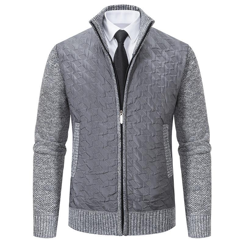 Autumn and Winter Men s Stand-up Collar Thick Thermal Fleece Cardigan Sweater Jacket Splicing Casual Jacket M 4749₽