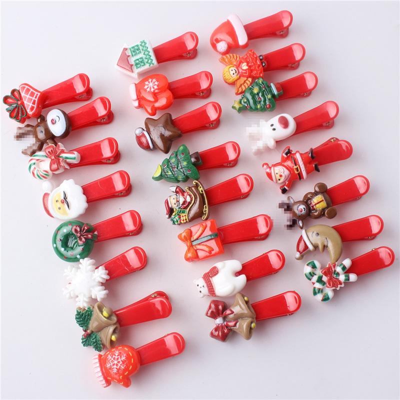 10Pcs Christmas red cartoon hairpin, cute Halloween girl s headpiece, children s small hairpin