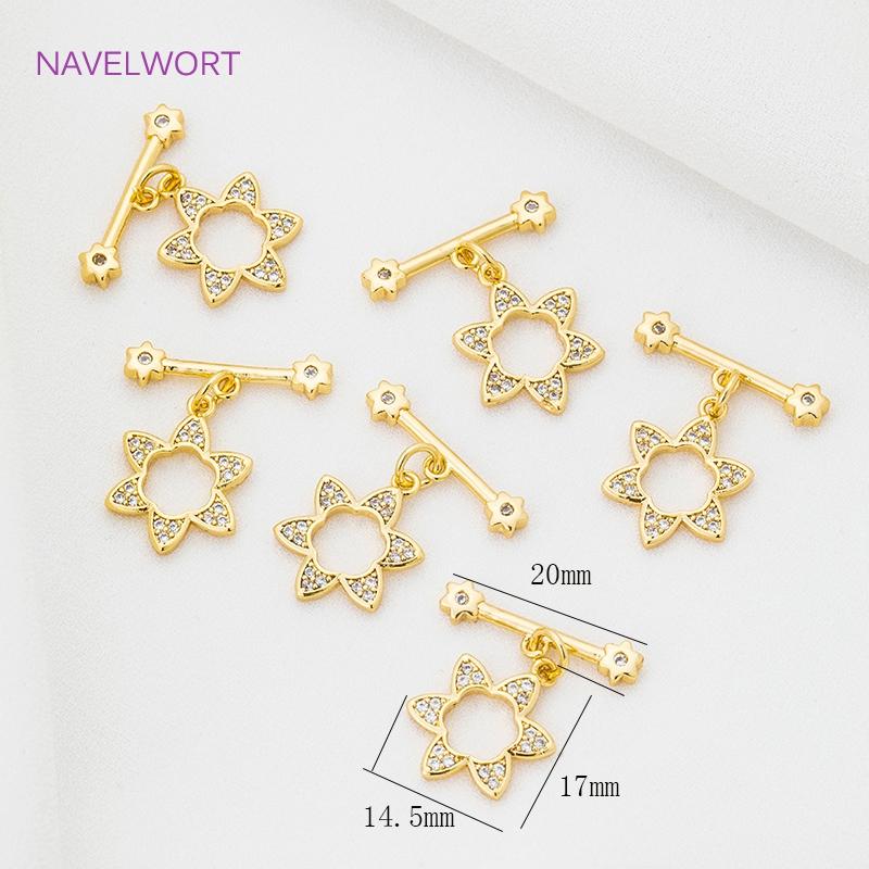 18K Gold Platinierte Blumen-/Herz-/Pentagramm-/Schmetterlingsform Toggle-Verschlüsse Für Schmuck, Messing Verbindungsverschlüsse, DIY Schmuckzubehör