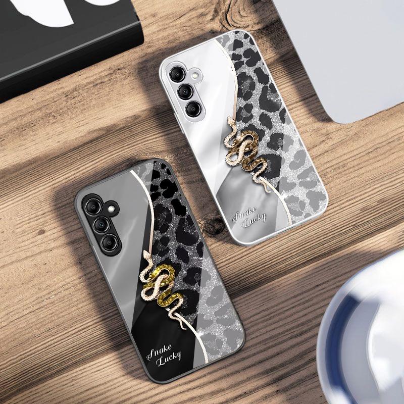 Spotted Snake Pink For Samsung Galaxy A14 4G 20 30 52 20S 21S 22 A32 33 34 42 50 51 53 54 70 71 72 73 5G Glass Phone Case
