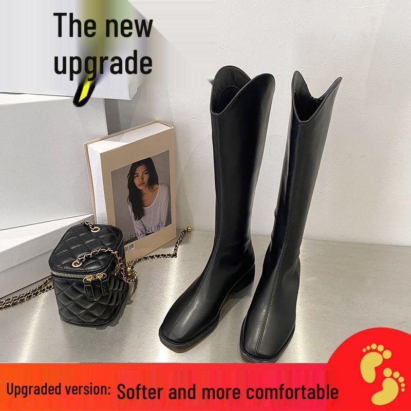 V-Mouth Knee-High Women's Knight Boots, 2025 Spring/Autumn, Low-Heel Chunky High-Leg Winter Martin Boots