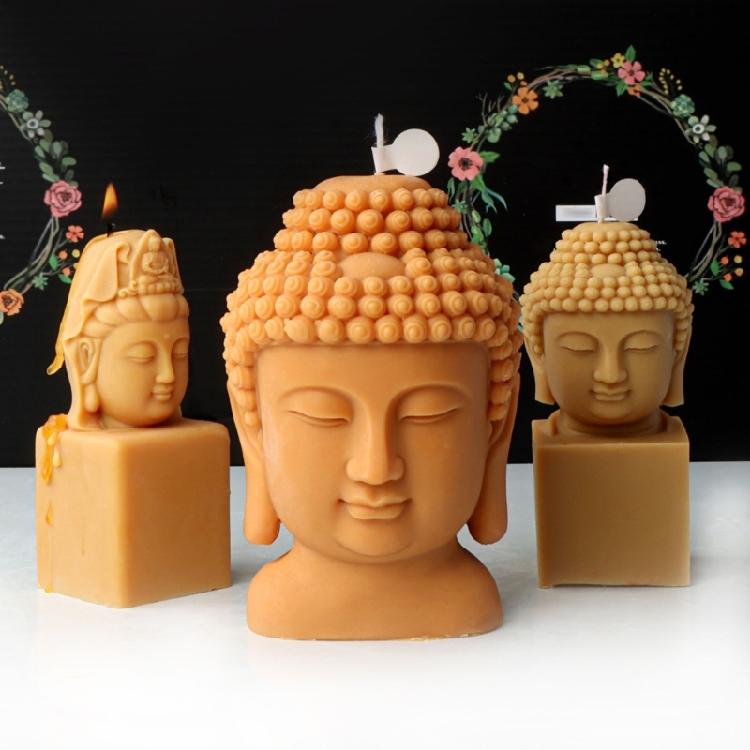 Silicone Candle Mold Avalokitesvara Buddhas Head Epoxy Gypsum Mould for Resin