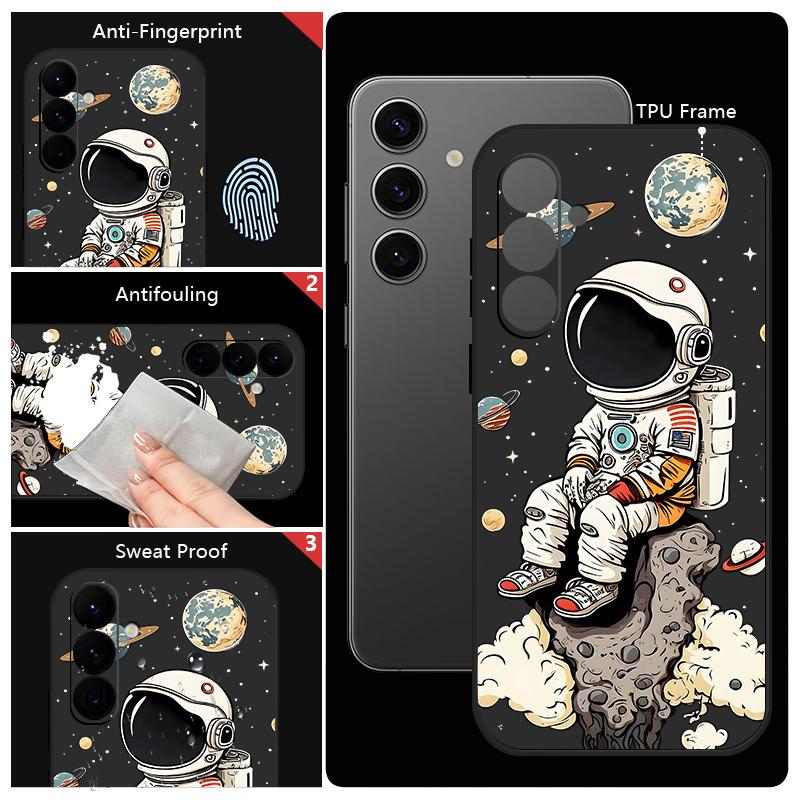 Soft TPU Lanyard Case For Samsung Galaxy S26 S24 S25 Ultra S23 S24 FE A17 A56 A55 A36 A15 A16 A25 5G Cute Astronaut Phone Cover