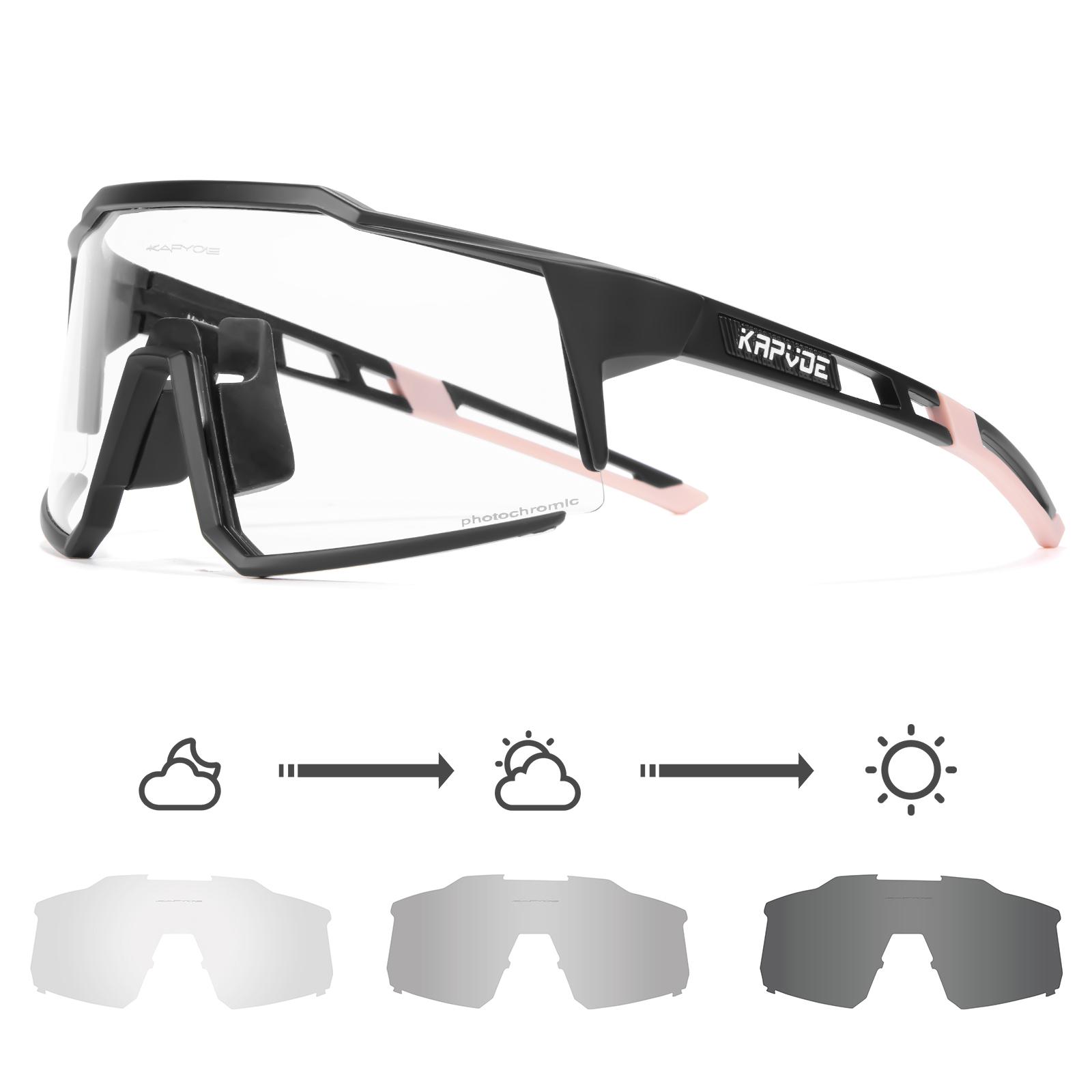 

Kapvoe Photochromic Cycling Glasses Outdoor Sports Men Bike Glasses Women Mountain Bicycle Riding Protection Goggles Eyewear Black Photochromic
