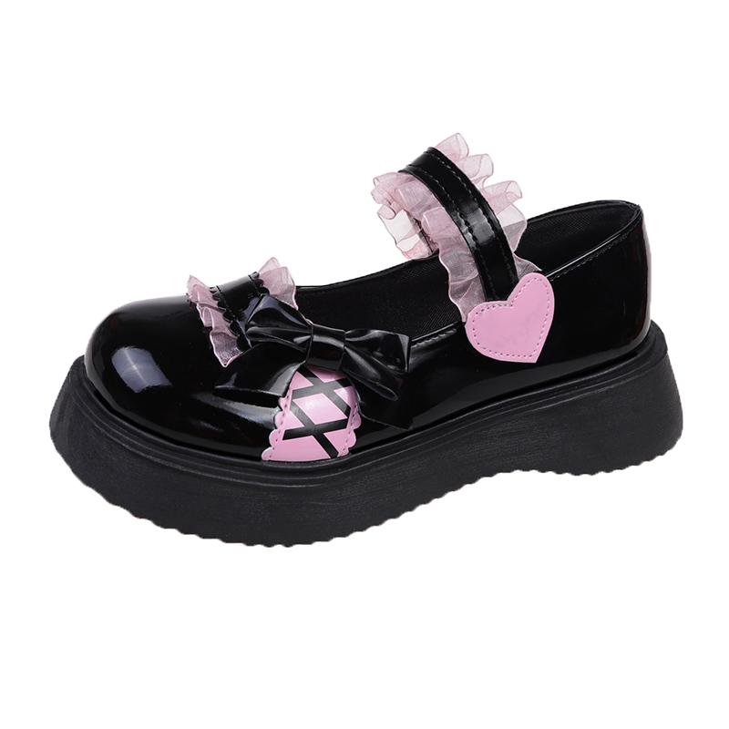 

Spring Mary Jane Shoes Round Head Shallow Mouth Bow Lace One Line Buckle Waterproof Platform Non-slip Shoes 40