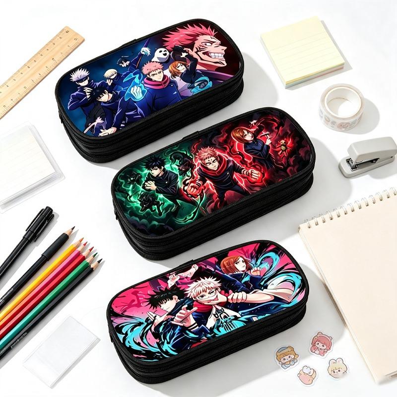 Jujutsu Kaisen Grote Dubbellaagse Etui Cartoon Print Mode Pennen Etui Studenten Schrijfwaren Opbergzakje Cadeaus