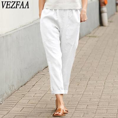 Naiste mood vabaaja ühevärvilise trükiga kõrge vöökohaga püksid ja kapriis